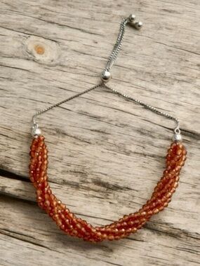Garnet Beaded Sterling Silver 925 Bolo Bracelet